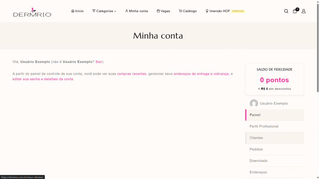 Página "Minha Conta"