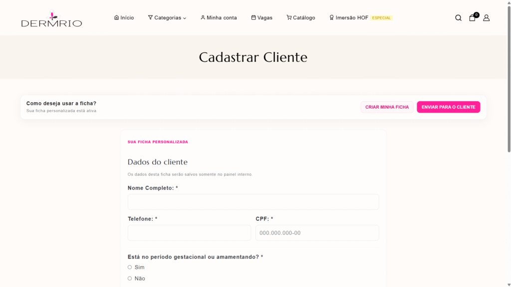 Página "Cadastrar Cliente"
