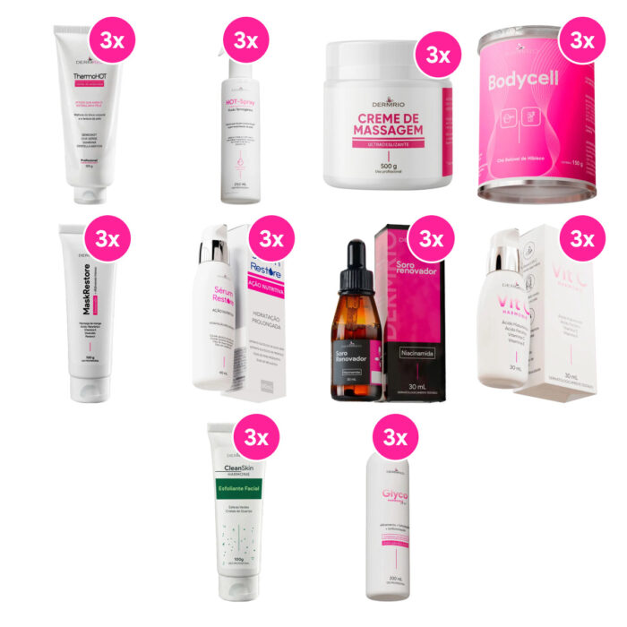 Kit Promo: ThermoHot 500g + Hot-Spray 250mL + Creme de Massagem 500g + BodyCell Suchá 150g + MaskRestore 100g + Sérum Restore 60g + Soro Renovador 30mL + Vitamina C 20% 30mL + Esfoliante Facial 100g + Glyco Harmonie 200mL Kit Promo: ThermoHot 500g + Hot-Spray 250mL + Creme de Massagem 500g + BodyCell Suchá 150g + MaskRestore 100g + Sérum Restore 60g + Soro Renovador 30mL + Vitamina C 20% 30mL + Esfoliante Facial 100g + Glyco Harmonie 200mL